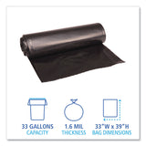 Boardwalk® Recycled Low-Density Polyethylene Can Liners, 33 gal, 1.6 mil, 33" x 39", Black, 10 Bags/Roll, 10 Rolls/Carton (BWK520) Box of 100