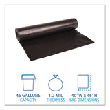 Boardwalk® Recycled Low-Density Polyethylene Can Liners, 45 gal, 1.2 mil, 40" x 46", Black, 10 Bags/Roll, 10 Rolls/Carton (BWK517) Box of 100