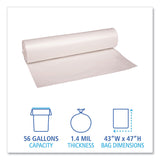 Boardwalk® Recycled Low-Density Polyethylene Can Liners, 56 gal, 1.4 mil, 43" x 47", Clear, 10 Bags/Roll, 10 Rolls/Carton (BWK536) Case of 100