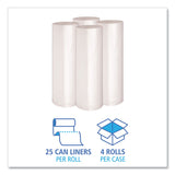 Boardwalk® Recycled Low-Density Polyethylene Can Liners, 60 gal, 1.4 mil, 38" x 58", Clear, 10 Bags/Roll, 10 Rolls/Carton (BWK537) Case of 100