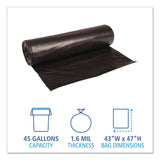 Boardwalk® Recycled Low-Density Polyethylene Can Liners, 56 gal, 1.6 mil, 43" x 47", Black, 10 Bags/Roll, 10 Rolls/Carton (BWK522) Box of 100