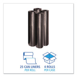 Boardwalk® Recycled Low-Density Polyethylene Can Liners, 45 gal, 1 mil, 40" x 48", Black, 10 Bags/Roll, 10 Rolls/Carton (BWK527) Case of 100