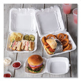 Pactiv Evergreen Vented Foam Hinged Lid Container, Dual Tab Lock, 3-Compartment, 8.42 x 8.15 x 3, White, 150/Carton (PCTYTD188030000) Case of 150