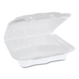 Pactiv Evergreen Vented Foam Hinged Lid Container, Dual Tab Lock, 3-Compartment, 8.42 x 8.15 x 3, White, 150/Carton (PCTYTD188030000) Case of 150