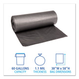 Boardwalk® Low-Density Waste Can Liners, 60 gal, 1.1 mil, 38" x 58", Gray, 20 Bags/Roll, 5 Rolls/Carton (BWK3858SEH) Case of 100