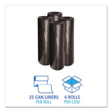 Boardwalk® Low-Density Waste Can Liners, 56 gal, 0.6 mil, 43" x 47", Black, 25 Bags/Roll, 4 Rolls/Carton (BWK4347H) Case of 100