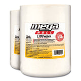 2XL Gym Wipes Mega Roll Refill, 8 x 8, Unscented, White, 1,200/Roll, 2 Rolls/Carton (TXLL420) Case of 2