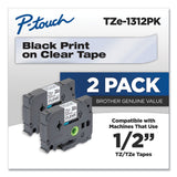 Brother P-Touch® TZe Standard Adhesive Laminated Labeling Tapes, 0.47" x 26.2 ft, Black on Clear, 2/Pack (BRTTZE1312PK) Pack of 2