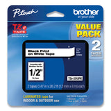 Brother P-Touch® TZe Standard Adhesive Laminated Labeling Tapes, 0.47" x 26.2 ft, Black on White, 2/Pack (BRTTZE2312PK) Pack of 2