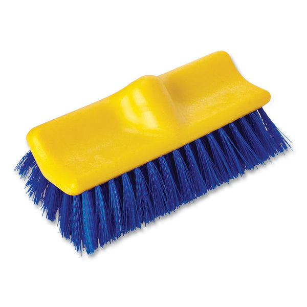 Rubbermaid® Commercial Bi-Level Deck Scrub Brush, Blue Polypropylene Bristles, 10" Brush, 10" Plastic Block, Threaded Hole (RCP6337BLU)