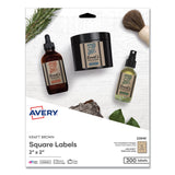 Avery® Square Print-to-the-Edge Labels, Inkjet/Laser Printers, 2 x 2, Kraft Brown, 12/Sheet, 25 Sheets/Pack (AVE22846) Pack of 300