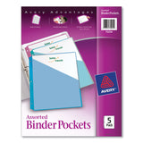 Avery® Binder Pockets, 3-Hole Punched, 9.25 x 11, Assorted Colors, 5/Pack (AVE75254) 1 Case of 5