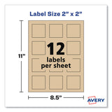 Avery® Square Print-to-the-Edge Labels, Inkjet/Laser Printers, 2 x 2, Kraft Brown, 12/Sheet, 25 Sheets/Pack (AVE22846) Pack of 300