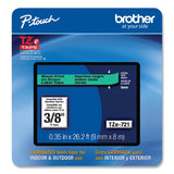 Brother P-Touch® TZe Laminated Removable Label Tapes, 0.35" x 26.2 ft, Black on Green (BRTTZE721CS) Each