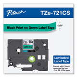 Brother P-Touch® TZe Laminated Removable Label Tapes, 0.35" x 26.2 ft, Black on Green (BRTTZE721CS) Each