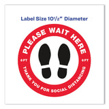 Avery® Social Distancing Floor Decals, 10.5" dia, Please Wait Here, Red/White Face, Black Graphics, 5/Pack (AVE83090) Pack of 5