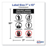Avery® Preprinted Surface Safe Wall Decals, 7 x 10, Prevent Germs from Spreading, White/Black Face, Black Graphics, 5/Pack (AVE83174) Pack of 5