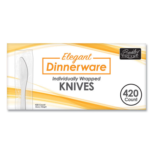 Berkley Square Elegant Dinnerware Heavyweight Cutlery, Individually Wrapped, Knife, White, 420/Box (BSQ90183)