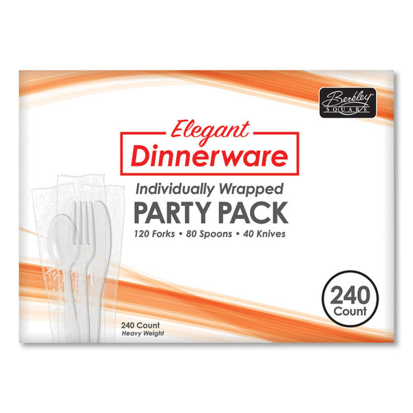 Berkley Square Elegant Dinnerware Heavyweight Cutlery Assortment, Individually Wrapped, 120 Forks/80 Spoons/40 Knives, White, 240/Box (BSQ90191)