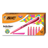 BIC® Brite Liner Highlighter, Fluorescent Pink Ink, Chisel Tip, Pink/Black Barrel, Dozen (BICBL11PK) Set of 12