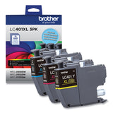Brother LC401XL3PKS High-Yield Ink, 500 Page-Yield, Cyan/Magenta/Yellow, 3/Pack (BRTLC401XL3PKS) Pack of 3