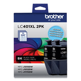 Brother LC401XL2PKS High-Yield Ink, 500 Page-Yield, Black, 2/Pack (BRTLC401XL2PKS) Pack of 2