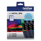 Brother LC401XL3PKS High-Yield Ink, 500 Page-Yield, Cyan/Magenta/Yellow, 3/Pack (BRTLC401XL3PKS) Pack of 3