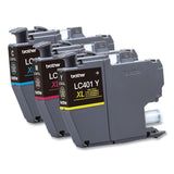 Brother LC401XL3PKS High-Yield Ink, 500 Page-Yield, Cyan/Magenta/Yellow, 3/Pack (BRTLC401XL3PKS) Pack of 3
