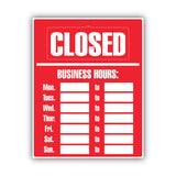 COSCO Business Hours Sign Kit, 15 x 19, Red (COS098072) Each