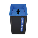 Rubbermaid Sustain Decorative Refuse with Recycling Lid, 23 gal, Metal/Plastic, Black/Blue (RCP2078980) Each