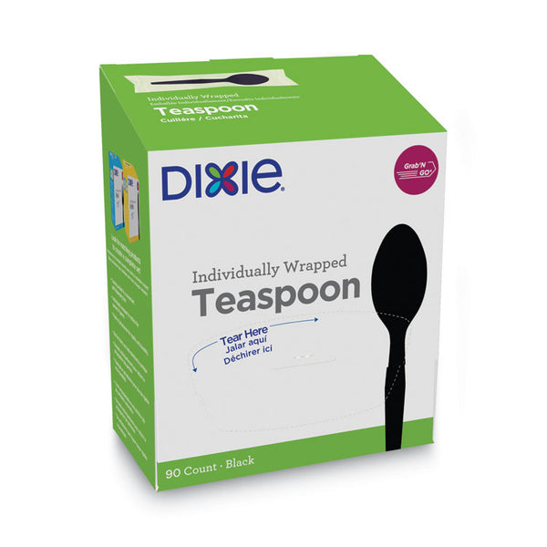 Dixie® Grab’N Go Wrapped Cutlery, Teaspoons, Black, 90/Box, 6 Box/Carton (DXETM5W540)