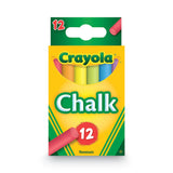 Crayola® Chalk, 3" x 0.38" Diameter, 6 Assorted Colors, 12 Sticks/Box (CYO510816) Box of 12