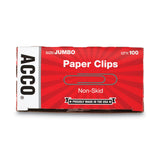 ACCO Paper Clips, Jumbo, Nonskid, Silver, 100 Clips/Box, 10 Boxes/Pack (ACC72585) 10 Boxes of 100