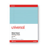 Universal® Colored Perforated Ruled Writing Pads, Wide/Legal Rule, 50 Blue 8.5 x 11 Sheets, Dozen (UNV35880) Pack of 12