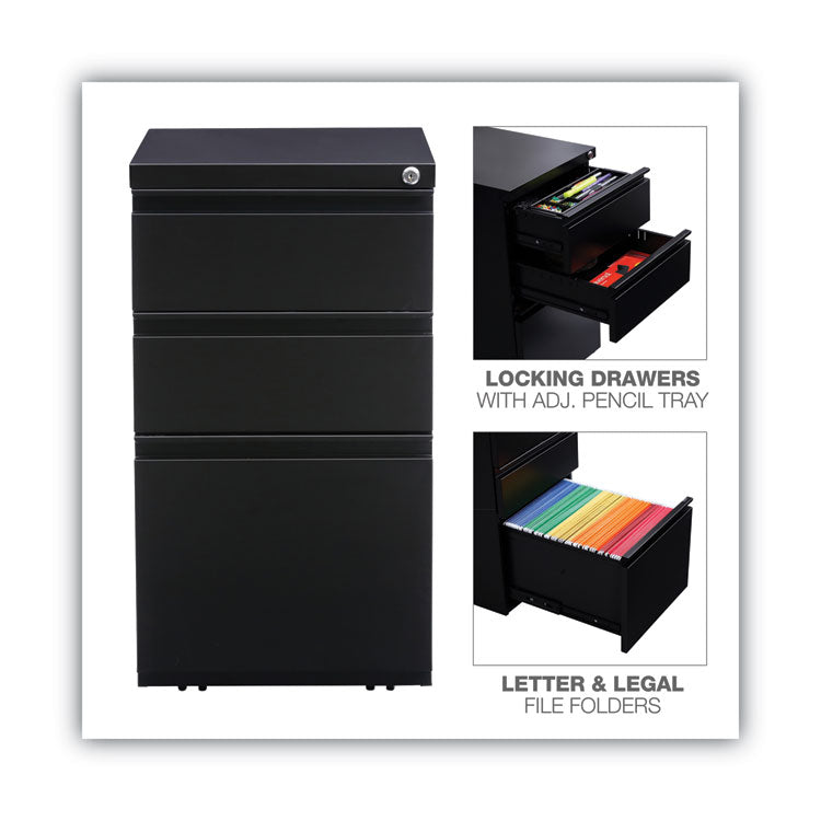 Alera® File Pedestal with Full-Length Pull, Left or Right, 3-Drawers: Box/Box/File, Legal/Letter, Black, 14.96" x 19.29" x 27.75" (ALEPBBBFBL)