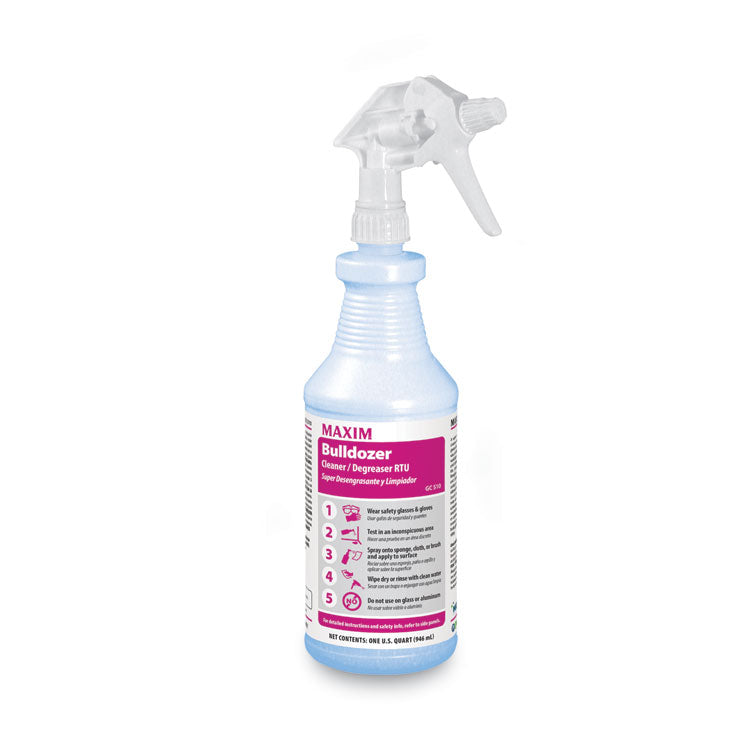 Bulldozer Cleaner/Degreaser RTU, Safe-to-Ship, Lemon Scent, 32 oz, 6/Carton