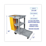 Boardwalk® Janitor's Cart, Plastic, 4 Shelves, 1 Bin, 22" x 44" x 38", Gray (BWKJCARTGRA) Each