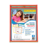 C-Line® Reusable Dry Erase Pockets, 9 x 12, Assorted Primary Colors, 10/Pack (CLI40610) Pack of 10
