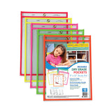 C-Line® Reusable Dry Erase Pockets, 9 x 12, Assorted Neon Colors, 10/Pack (CLI40810) Pack of 10