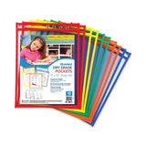 C-Line® Reusable Dry Erase Pockets, 9 x 12, Assorted Primary Colors, 10/Pack (CLI40610) Pack of 10
