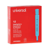 Universal™ Desk Highlighters, Fluorescent Blue Ink, Chisel Tip, Blue Barrel, Dozen (UNV08864) Case of 12