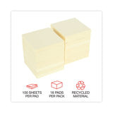 Universal® Recycled Self-Stick Note Pads, 3" x 3", Yellow, 100 Sheets/Pad, 18 Pads/Pack (UNV28068) Pack of 18