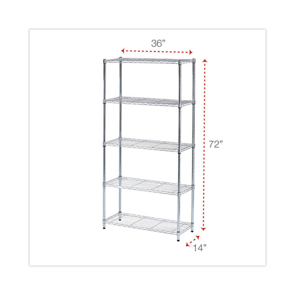 Alera® Residential Wire Shelving, Five-Shelf, 36w x 14d x 72h, Silver (ALESW853614SR)
