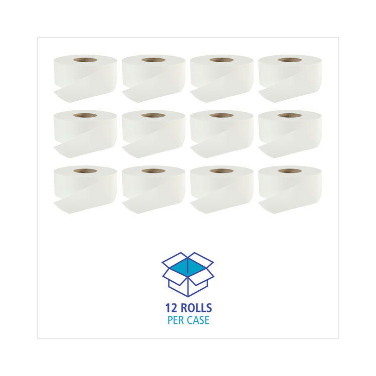 Boardwalk® Jumbo Roll Bathroom Tissue, Septic Safe, 2-Ply, White, 3.2" x 525 ft, 12 Rolls/Carton (BWK410320)