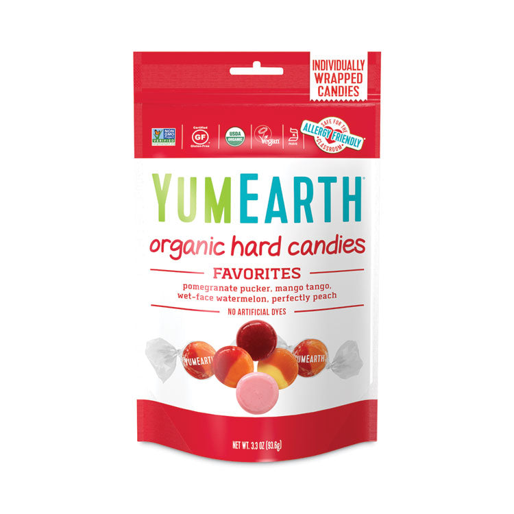 Organic Favorite Fruit Hard Candies, 3.3 oz Bag, Assorted Flavors, 3 Bags/Pack, Ships in 1-3 Business Days