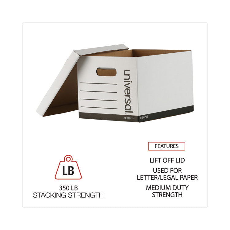 Universal® Basic-Duty Economy Record Storage Boxes, Letter/Legal Files, 12" x 15" x 10", White, 10/Carton (UNV25223)