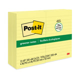 Post-it® Original Recycled Note Pads, Note Ruled, 4" x 6", Canary Yellow, 100 Sheets/Pad, 12 Pads/Pack (MMM660RPYW) Pack of 12