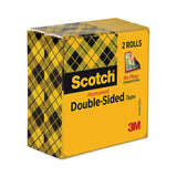 Scotch® Double-Sided Tape, 1" Core, 0.5" x 75 ft, Clear, 2/Pack (MMM6652PK) Box of 2