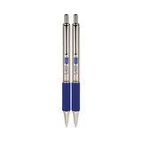 Zebra F-402 Retractable Ballpoint Pen, 0.7mm, Blue Ink, Stainless Steel/Blue Barrel, 2/Pack (ZEB29222) Pack of 2