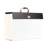 U Brands Expanding File Box, 5.25" Expansion, 19 Sections, Twist-Lock Latch Closure, 2/5-Cut Tabs, Letter Size, White/Black/Gold (UBR2201U0206) Each